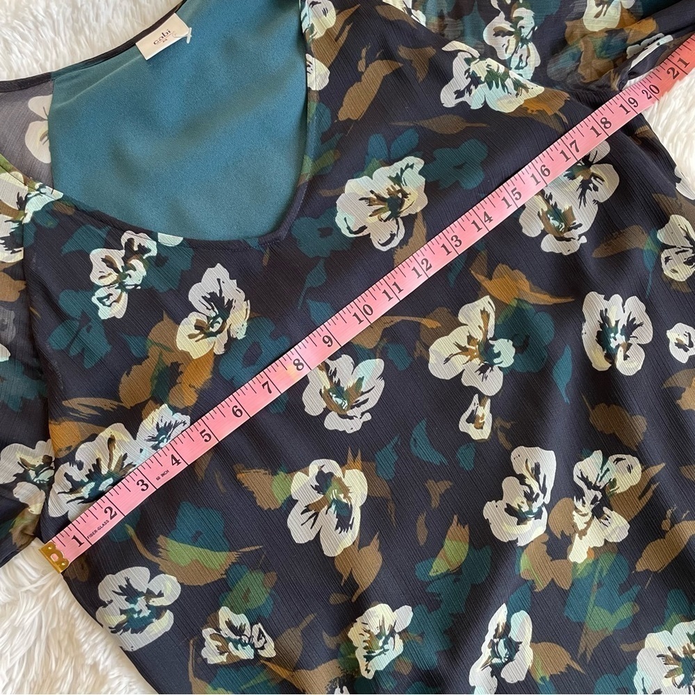 CAbi |โ Floral Blue & Tan Sheath Dress, medium - Picture 9 of 10